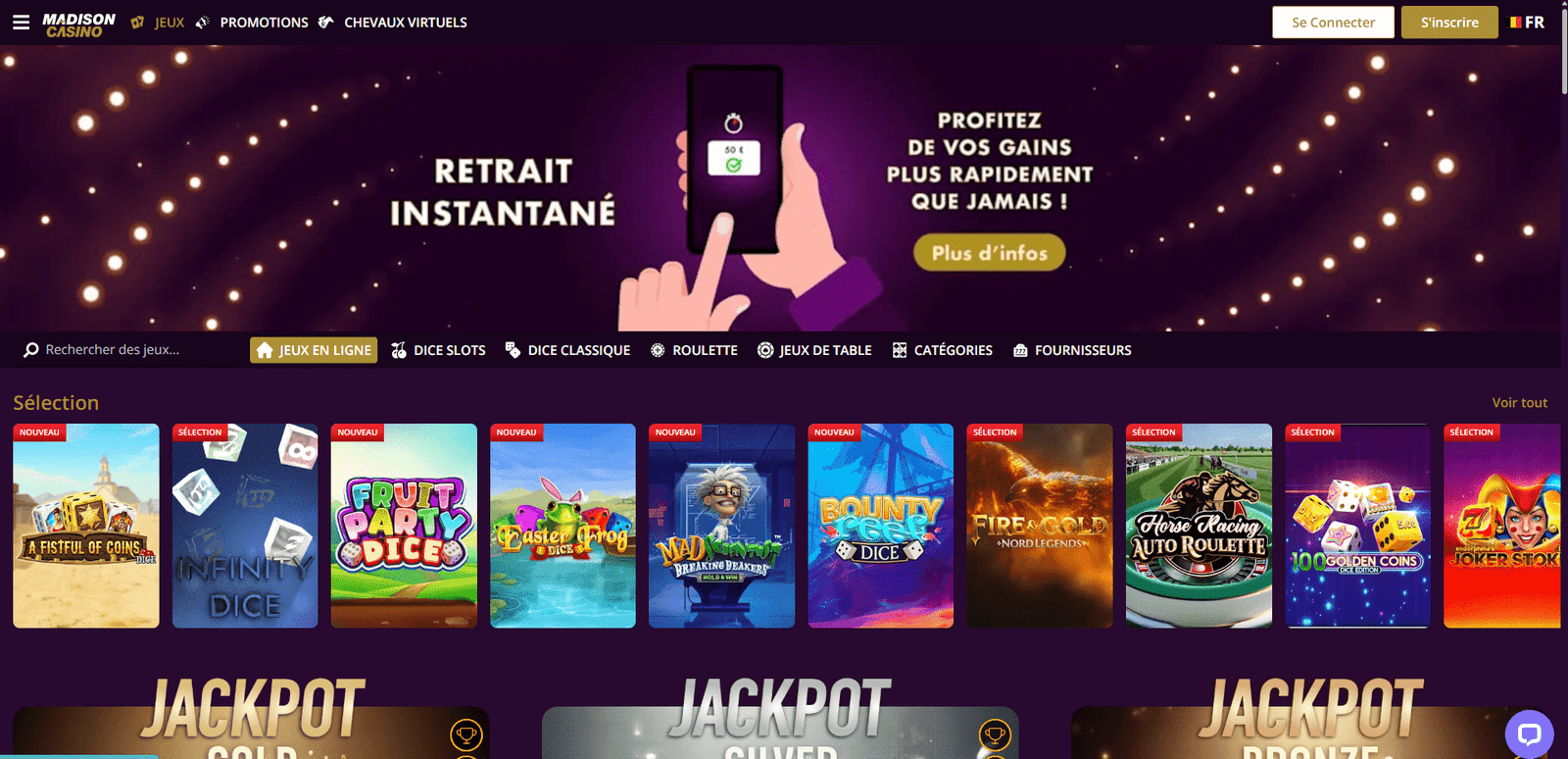 Page d'acceuil madison casino pc